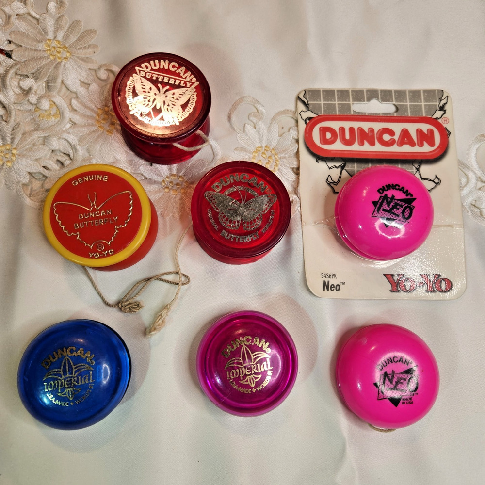 Vintage Duncan Yo-Yo Lot of 7 Butterfly Imperial Neo USA + Carded Pink Neo